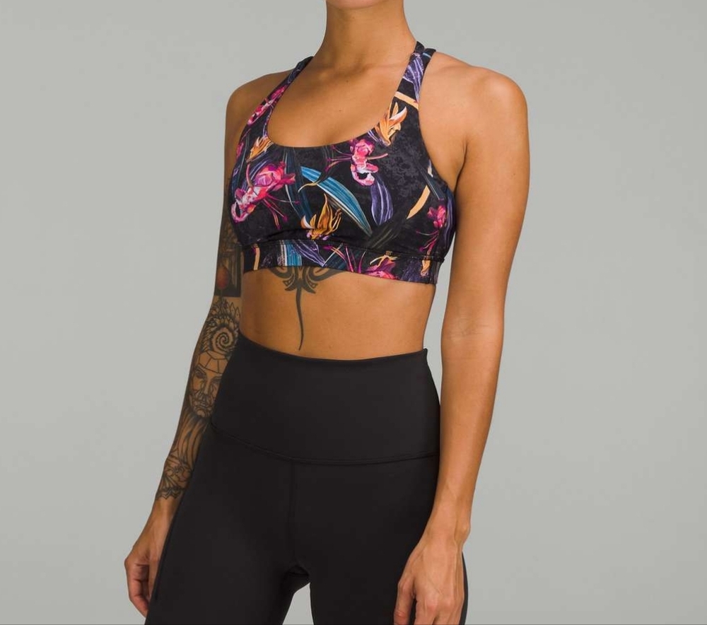 Lululemon Energy Bra *Medium Support, B–D Cups Veiled Floral Black Multi SZ 6